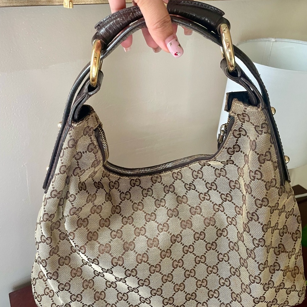 Gucci Beige and Brown Monogram Shoulder Bag